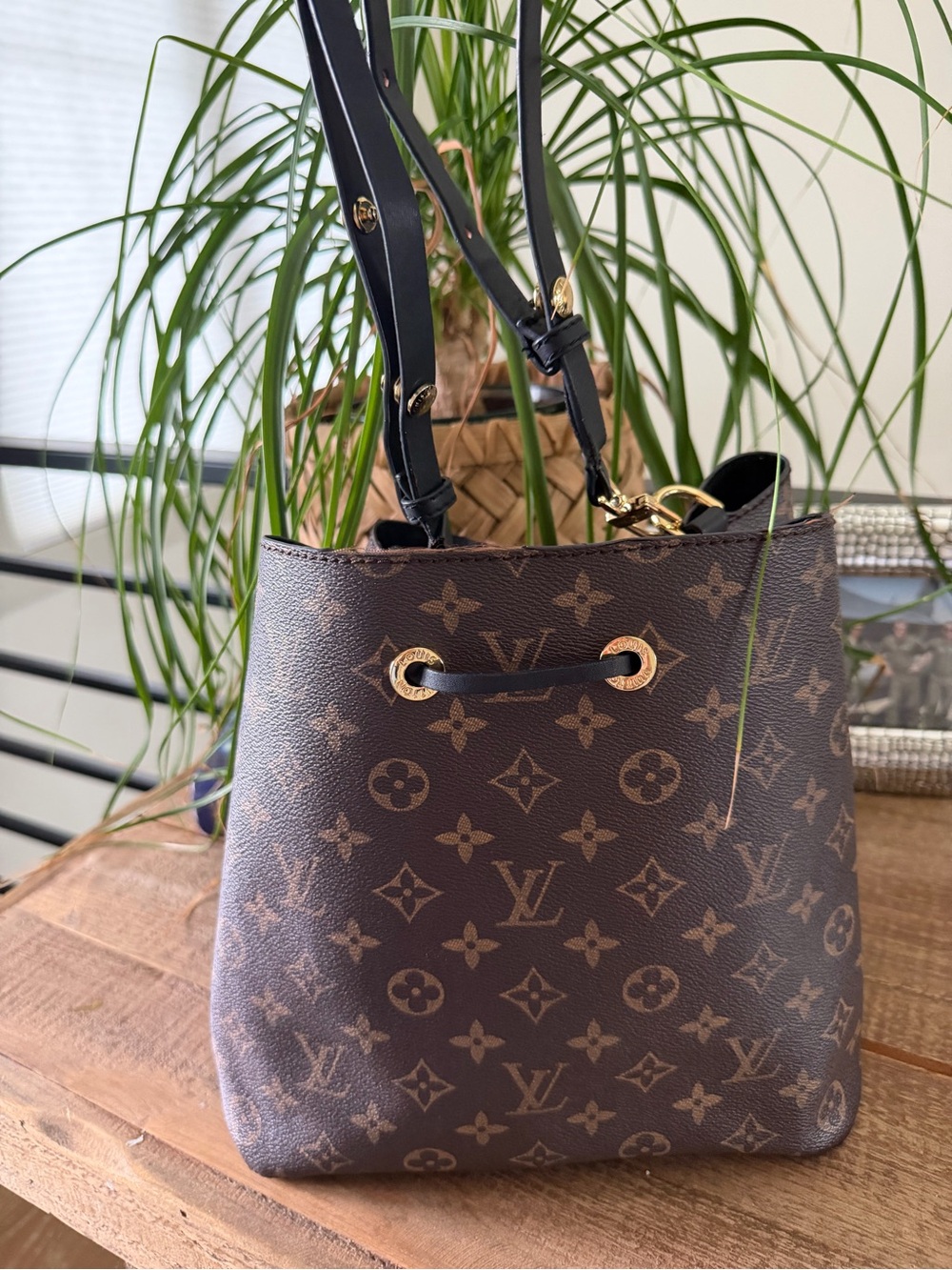 Unbranded Brown Monogram Drawstring Bucket Bag - Picture 3 of 4